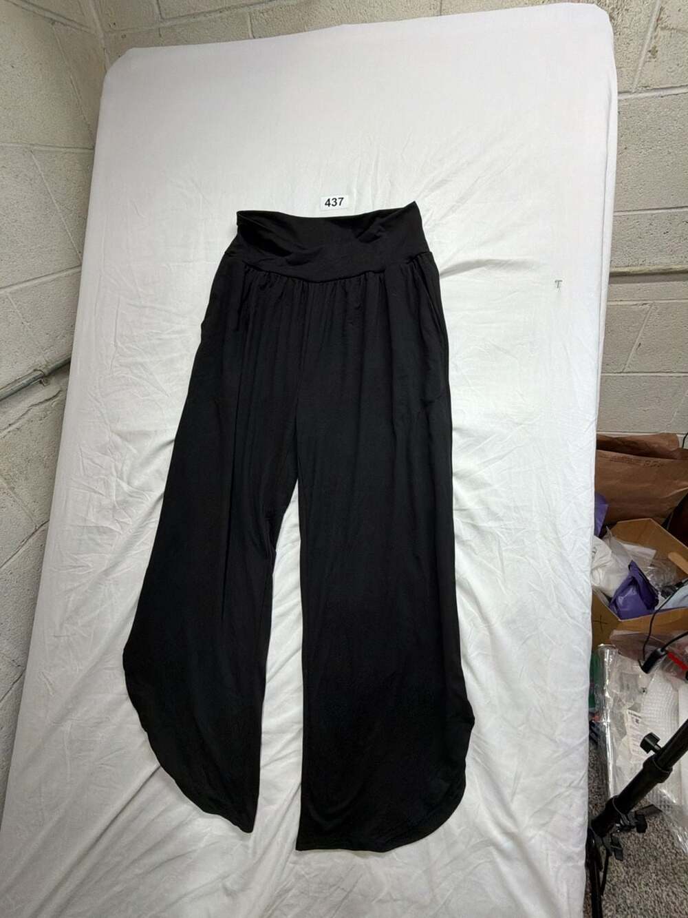 TARSE Wide Leg Pants Size L Black Fold-Over High Waist Palazzo Lounge